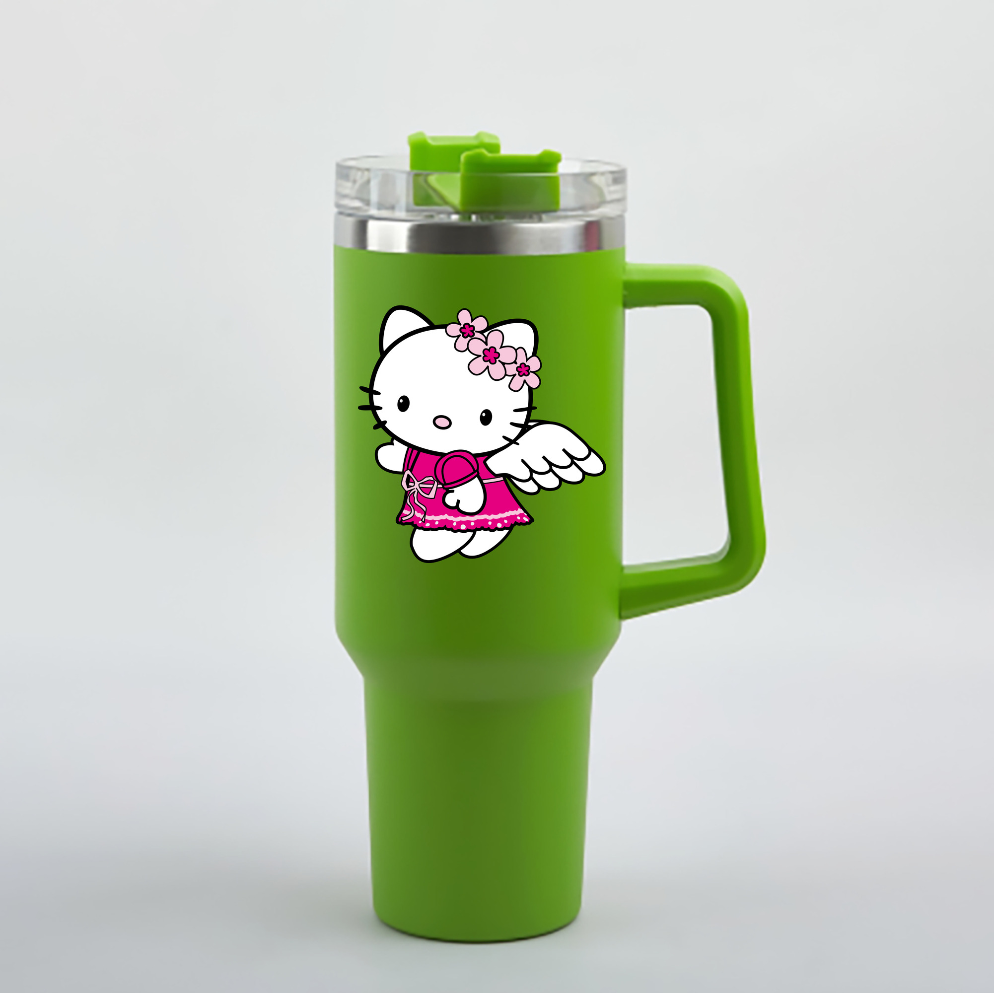 （画像用） Hello Kitty ハローキティ 1200mL車用タンブラー - クリスタルステッカー（プラスチックストロー付き）